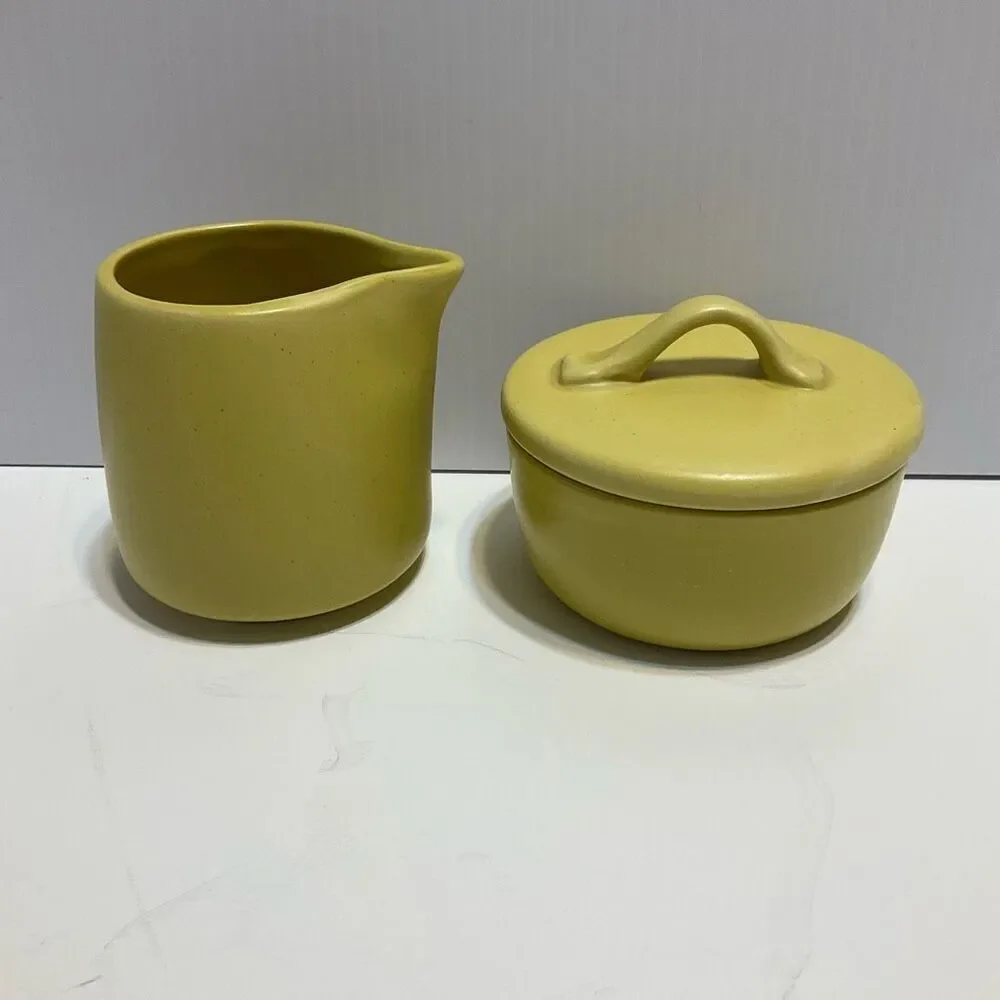 Crate & Barrel Creamer and Sugar Bowl. Signed B. Eigen. Pea green